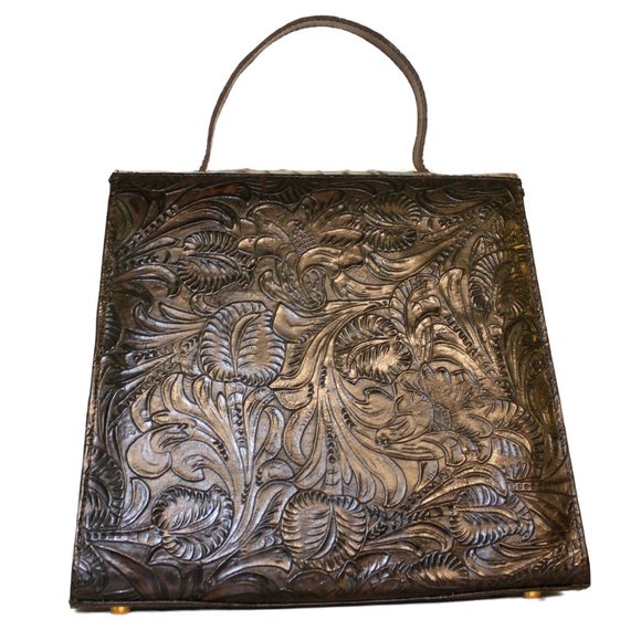 NEW Turquoise Crocodile Brown Tooling Handbag Bag - Picture 3 of 4